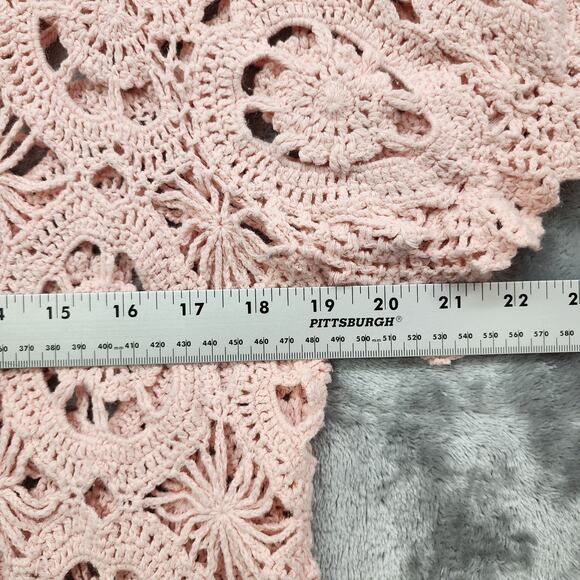 Denim 24/7 Top Womens M Pink Crochet Open Knit V-Neck Short Sleeve Pullover Boho - Picture 5 of 7